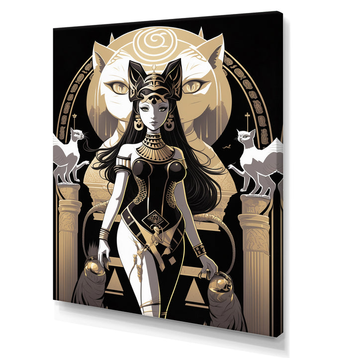 Glamorous Goddess White Cats Retro Illustration - Cat Home Decor Art