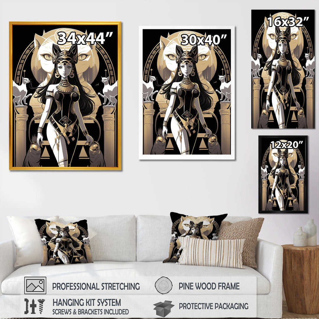 Glamorous Goddess White Cats Retro Illustration - Cat Home Decor Art