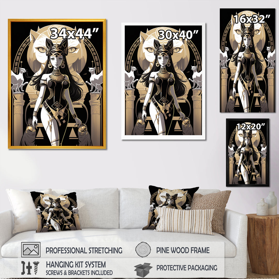 Glamorous Goddess White Cats Retro Illustration - Cat Home Decor Art