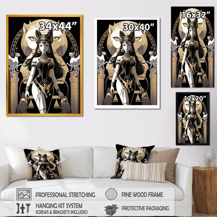 Glamorous Goddess White Cats Retro Illustration - Cat Home Decor Art