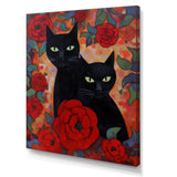 Two Black Cats With Red Roses Painting - Cat Canvas Wall Art