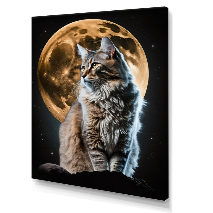 Majestic Cat Under The Full Moon - Cat Home Decor Art