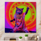 Rave Cat In Pink Neon - Cat Living Room Wall Art