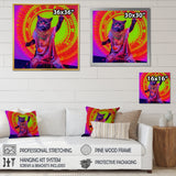 Rave Cat In Pink Neon - Cat Living Room Wall Art