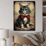 Cat With Red Bow Vintage Illustration - Cat Canvas Wall Art