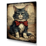 Cat With Red Bow Vintage Illustration - Cat Canvas Wall Art