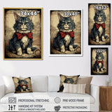 Cat With Red Bow Vintage Illustration - Cat Canvas Wall Art