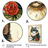 Blue Cat With Red Roses Vintage Illustration - Cat Canvas Wall Art