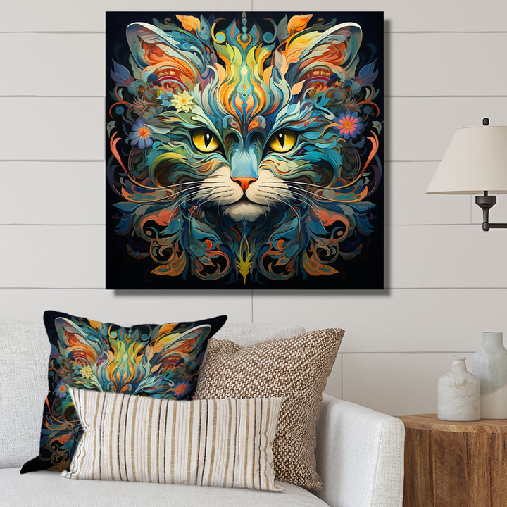 Cosmic Teal Cat With Mysterious Gaze - Cat Wall Art Prints