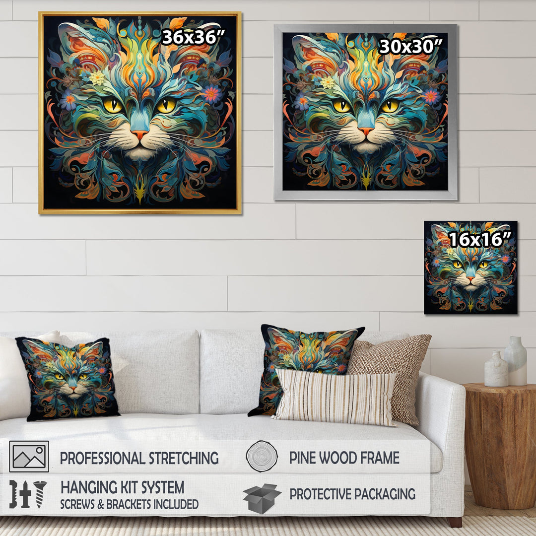 Cosmic Teal Cat With Mysterious Gaze - Cat Wall Art Prints
