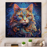 Cosmic Cat With Mysterious Gaze - Blue Cat Wall Art