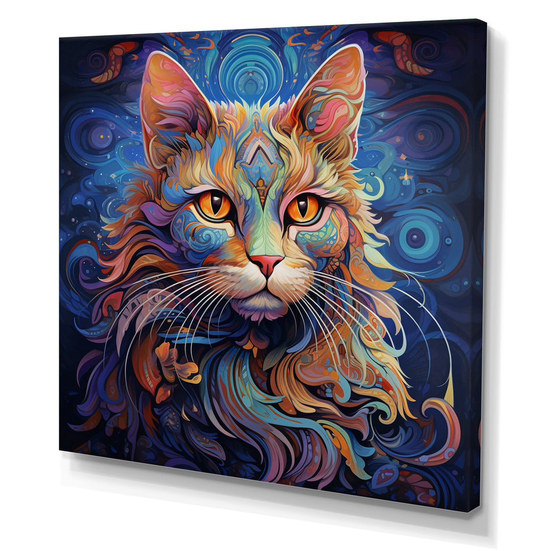Cosmic Cat With Mysterious Gaze - Blue Cat Wall Art