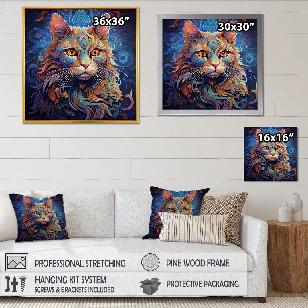 Cosmic Cat With Mysterious Gaze - Blue Cat Wall Art