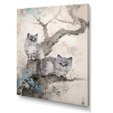 Two Gray Cats In A Tree Vintage Painting - White Cat Wall Art