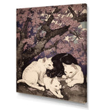 White Cats And Black Cat Sleeping Under Tree - Cat Living Room Wall Art