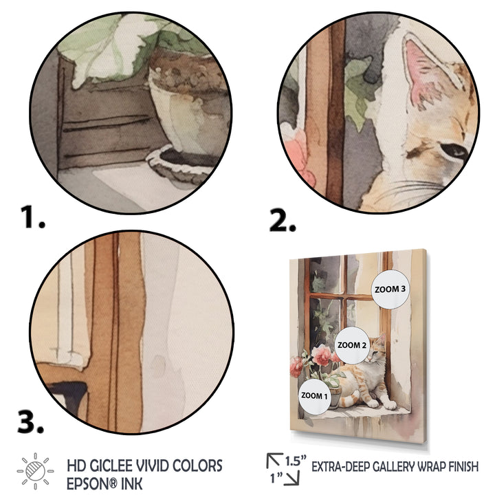 White Cat Sitting On Windowsill Watercolor - Cat Bedroom Wall Art