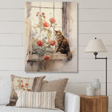 Brown Cat Sitting On Windowsill Watercolor - Cat Canvas Wall Art