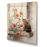 Brown Cat Sitting On Windowsill Watercolor - Cat Canvas Wall Art
