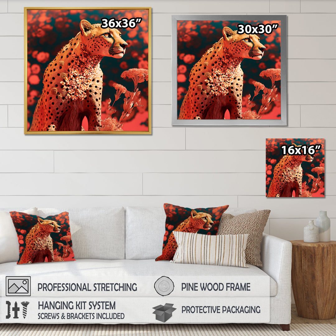 Pink Floral Cheetah - Orange Cheetah Wall Art