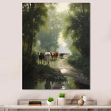 Cattle Cows Walking Near A Pond Rural Scene - Cow Large Canvas Wall Art