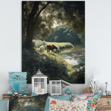 Cows Walking Near A Lake Rural Scene - Cow Living Room Wall Art