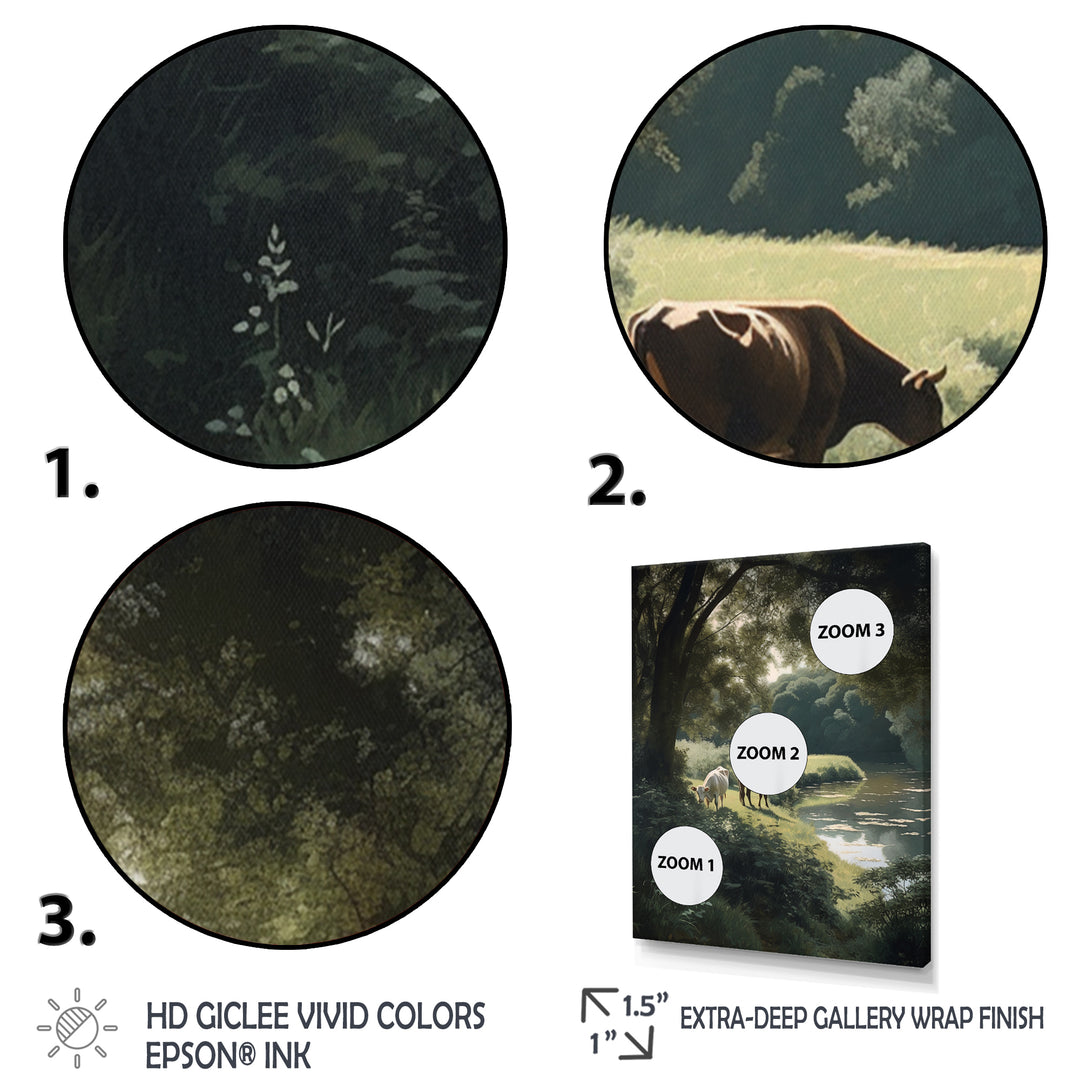 Cows Walking Near A Lake Rural Scene - Cow Living Room Wall Art