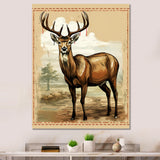 Majestic Deer Retro Illustration - Brown Deer Wall Art
