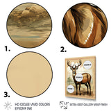 Majestic Deer Retro Illustration - Brown Deer Wall Art
