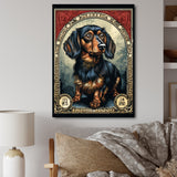 Retro Stamp Illustration Of Cute Dachshund - Dog Daschund Bedroom Wall Art