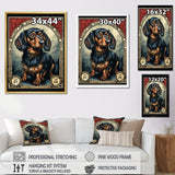 Retro Stamp Illustration Of Cute Dachshund - Dog Daschund Bedroom Wall Art