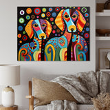 Portrait Of Two Dachshund Retro Geometric - Dog Daschund Framed Canvas Art