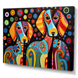 Portrait Of Two Dachshund Retro Geometric - Dog Daschund Framed Canvas Art