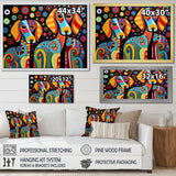 Portrait Of Two Dachshund Retro Geometric - Dog Daschund Framed Canvas Art