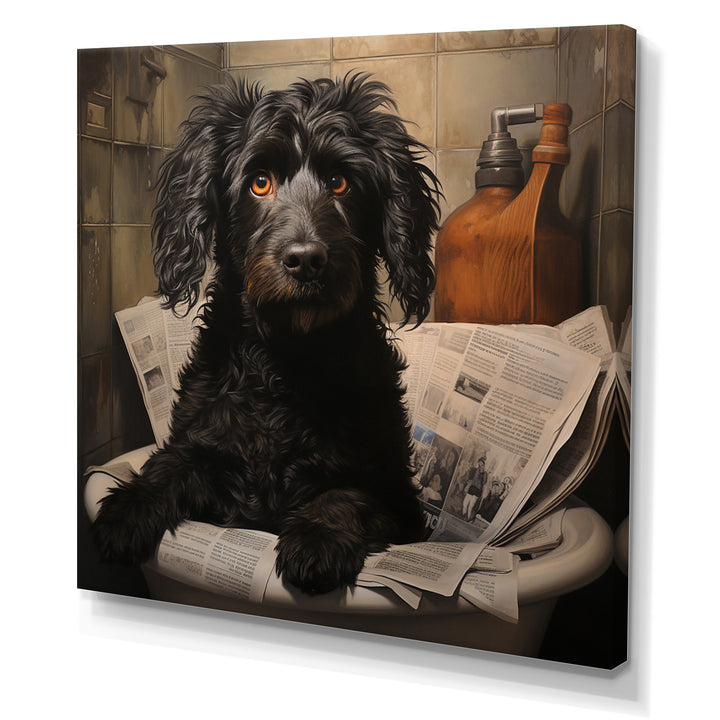 Dog Reading Newspaper On Toilet - Dog Wall Decor