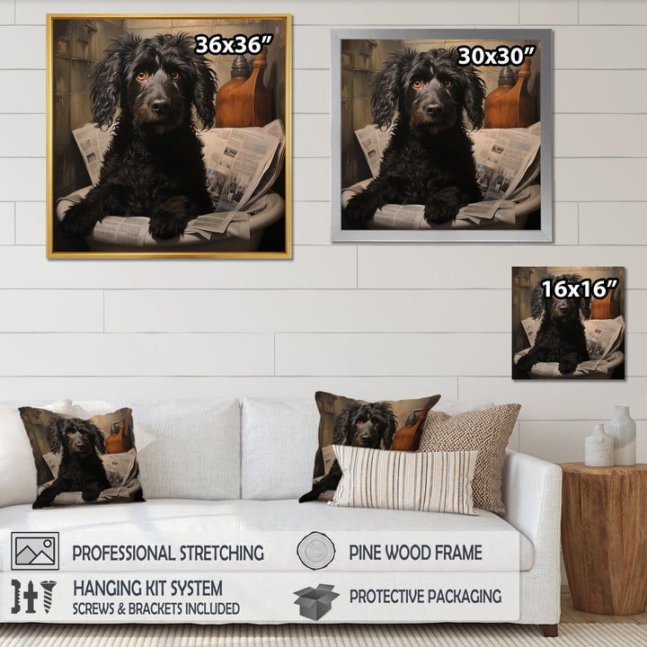 Dog Reading Newspaper On Toilet - Dog Wall Decor