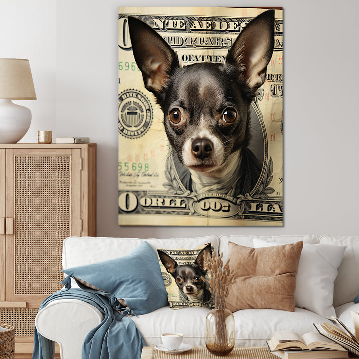 Little Dog On Dollar Bill - Black Dog Wall Art