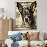 Little Dog On Dollar Bill - Black Dog Wall Art