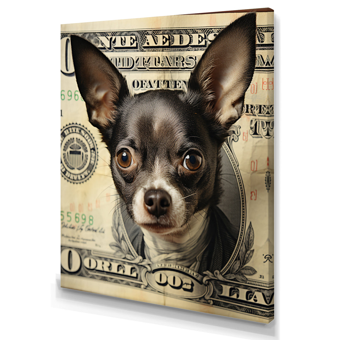 Little Dog On Dollar Bill - Black Dog Wall Art