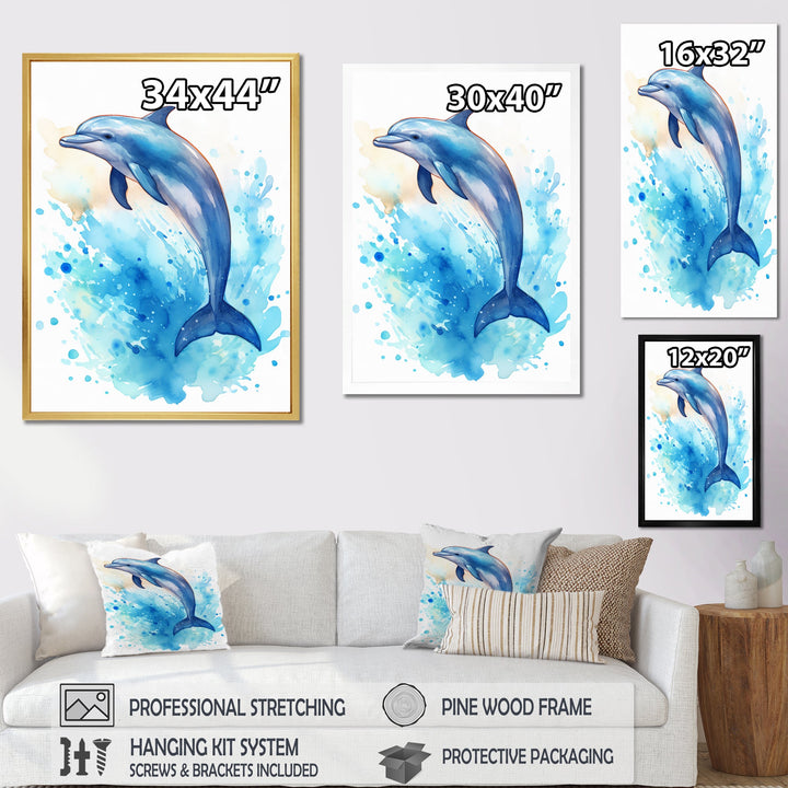 Cute Blue Dolphin Watercolor - Blue Dolphin Wall Art