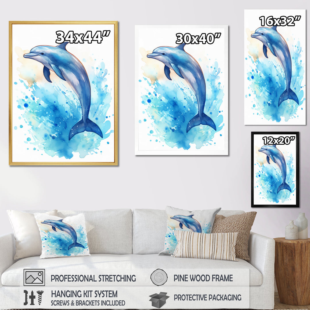 Cute Blue Dolphin Watercolor - Blue Dolphin Wall Art