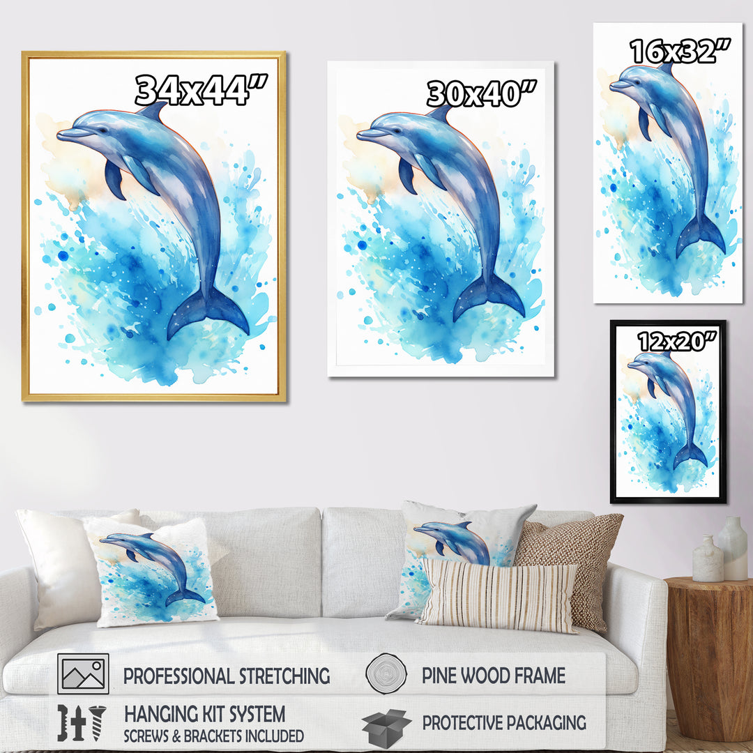 Cute Blue Dolphin Watercolor - Blue Dolphin Wall Art