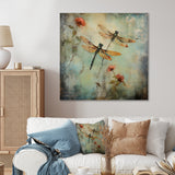 Vintage Painting Of Dragonfly Flying - Dragonfly Framed Canvas Art