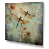 Vintage Painting Of Dragonfly Flying - Dragonfly Framed Canvas Art