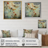 Vintage Painting Of Dragonfly Flying - Dragonfly Framed Canvas Art