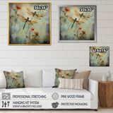 Vintage Painting Of Dragonfly Flying - Dragonfly Framed Canvas Art