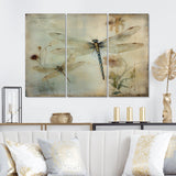 Vintage Painting Of Dragonfly Flying I - Split Panel Canvas Art