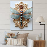 Blue Vintage Dragonfly On Gold - Dragonfly Canvas Wall Art
