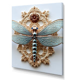 Blue Vintage Dragonfly On Gold - Dragonfly Canvas Wall Art