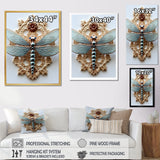 Blue Vintage Dragonfly On Gold - Dragonfly Canvas Wall Art