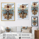 Blue Vintage Dragonfly On Gold - Dragonfly Canvas Wall Art